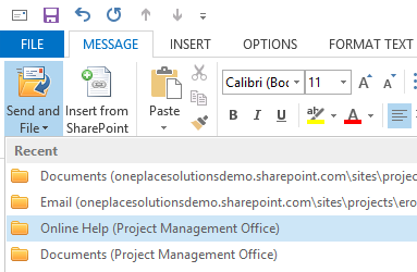 Email send and file to recent SharePoint locations
