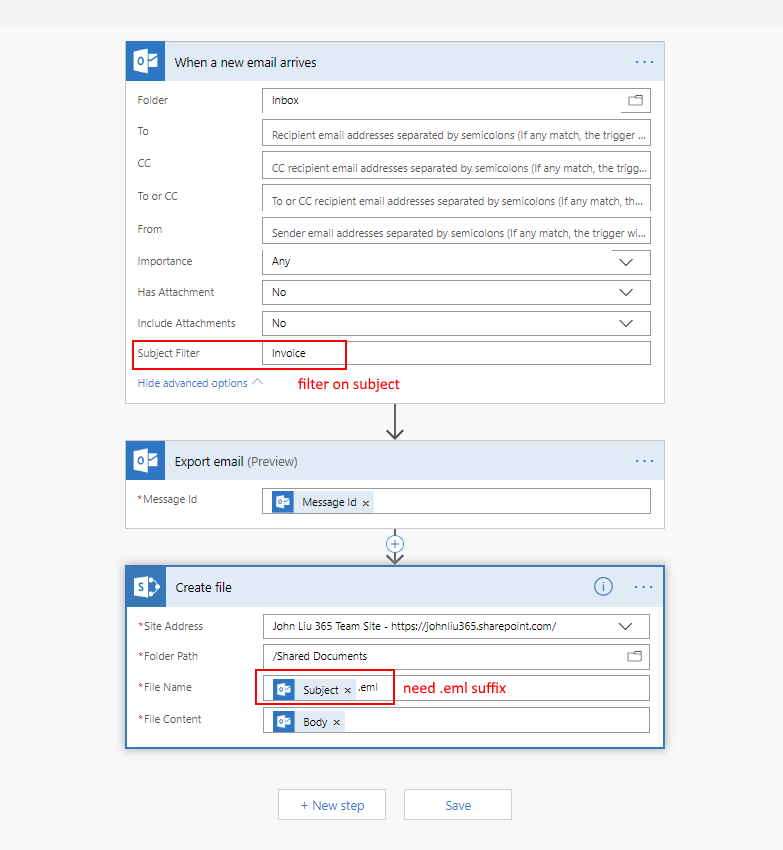 Save the email to our team’s SharePoint document library.