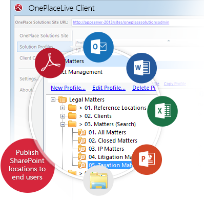 The OnePlaceLive client application is intended to be used by OnePlace Solutions Administrators (Solution Architects) for the creation and publishing of Solution Profiles to the OnePlaceLive service offered to OnePlaceMail and OnePlaceDocs.