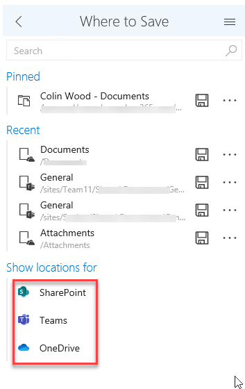 Saving emails and attachments to SharePoint / Teams / OneDrive