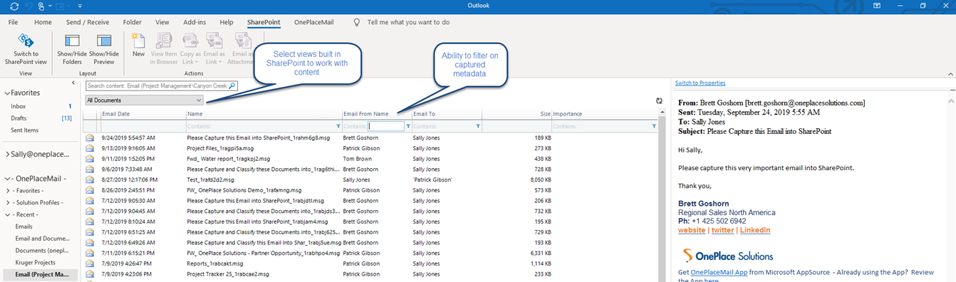 Working with views and filters directly in Outlook