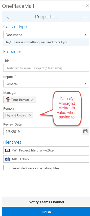 Classify managed metadata