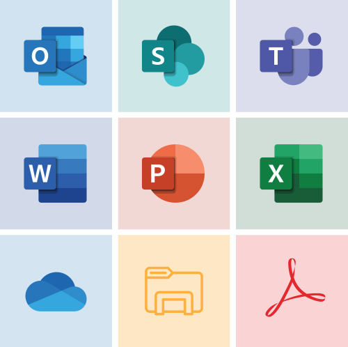 Microsoft Outlook, Microsoft Office, Adobe Acrobat, and Windows file explore