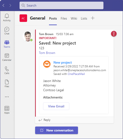 Save Outlook Email to Teams conversation