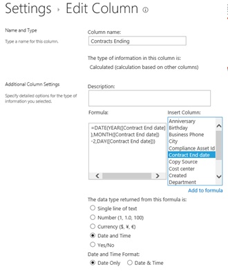 sharepoint hr create calculated column