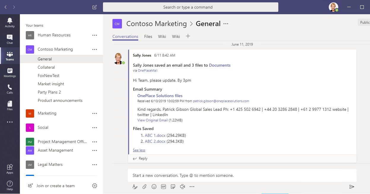 The email and attachment are now available in Microsoft Teams
