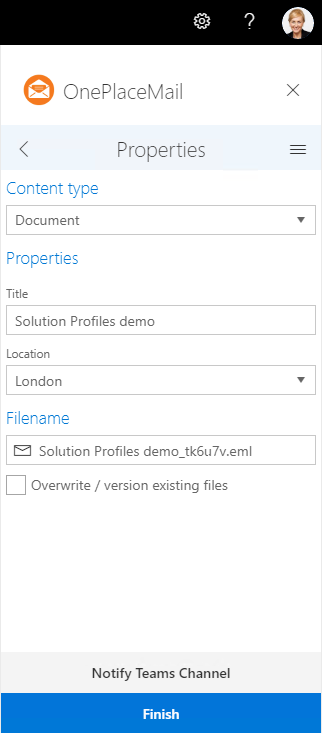 Select the content type and fill out any necessary metadata columns and select Notify Teams Channel