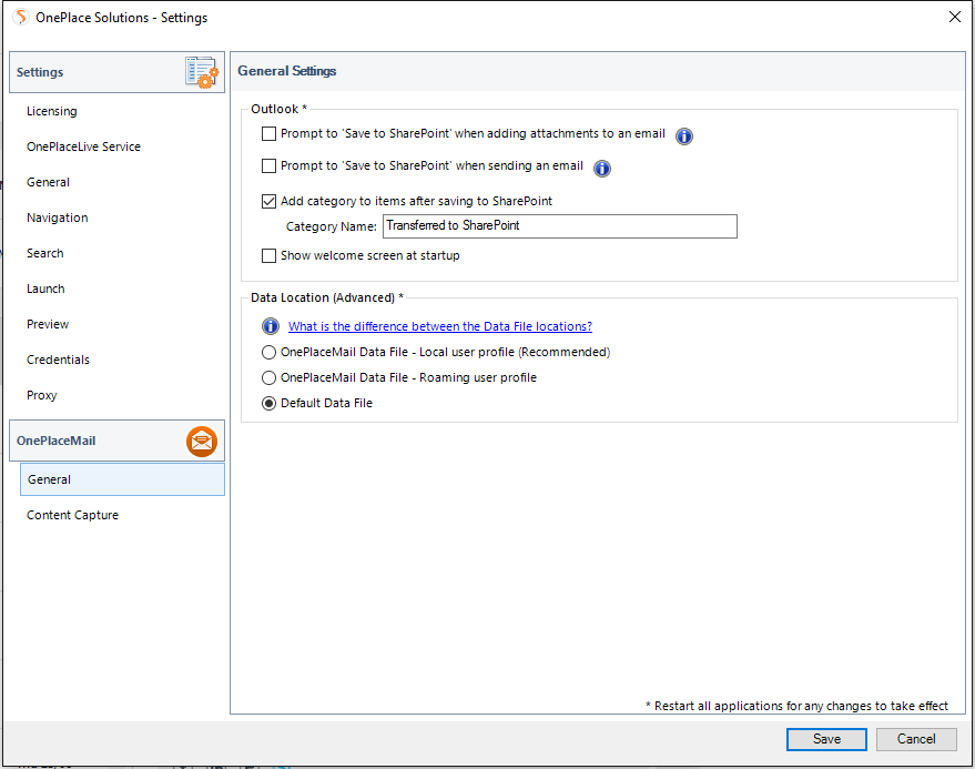 Switch to "OnePlaceMail Data File" mode on all machines you are using OnePlaceMail as below: