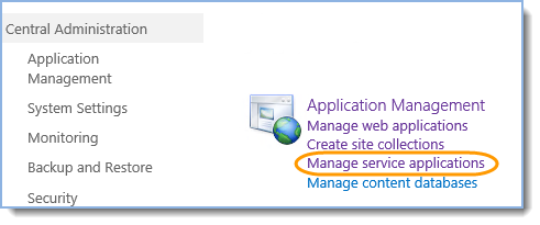 On Central Administration, in the Application Management section, click Manage service applications: 