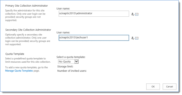 Type site collection administrators’ logins and click OK.