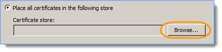 Click Install Certificate, select “Current User”, select Place all certificates in the following store and click Browse: 