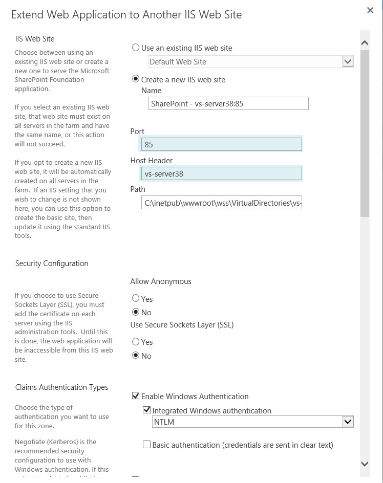 5. Enter the host header information and port number