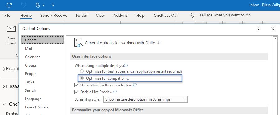 KB0151 outlook optimize