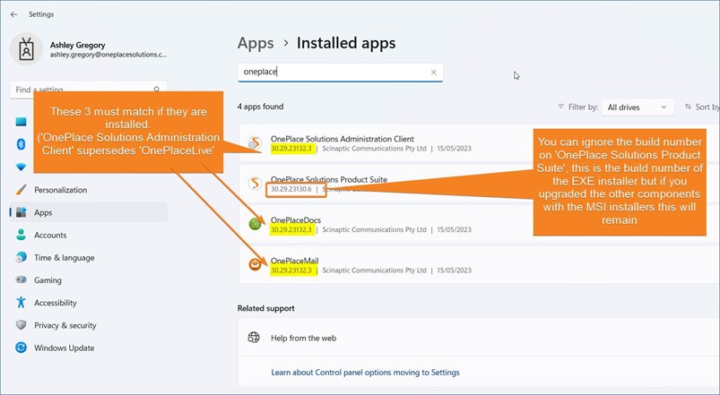 Check versions Windows 11 App Settings