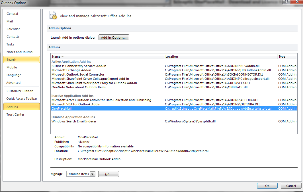 Kb0031 oneplacemail add in fails to load