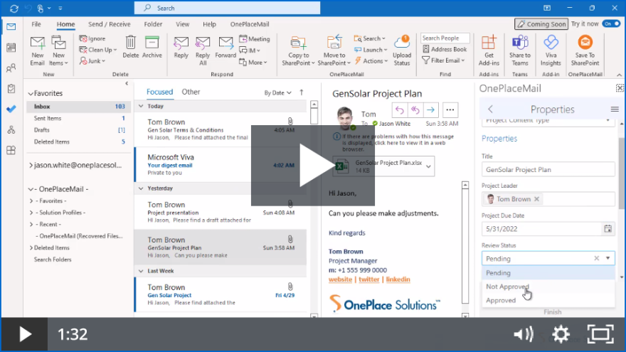 Save documents to Microsoft 365 with OnePlaceMail App