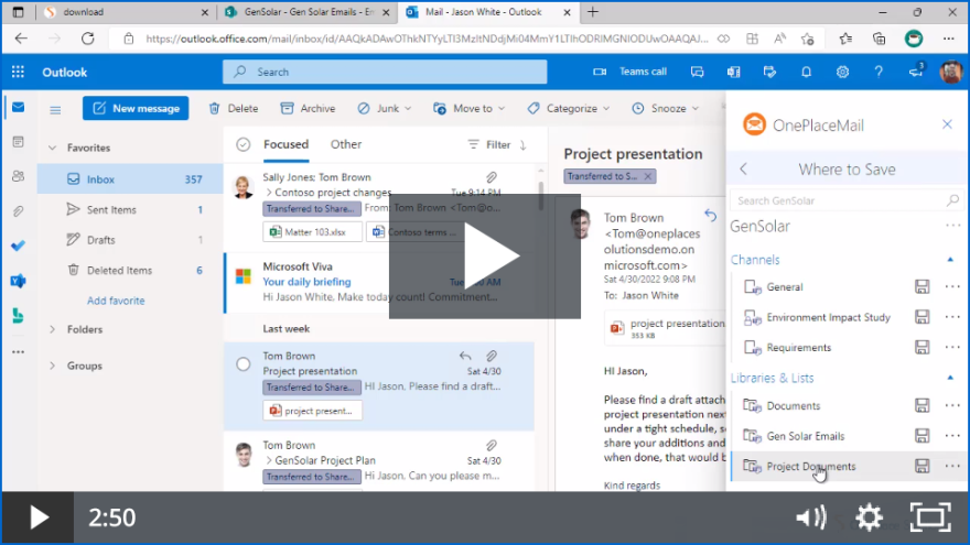 Save emails to Microsoft 365 with OnePlaceMail App